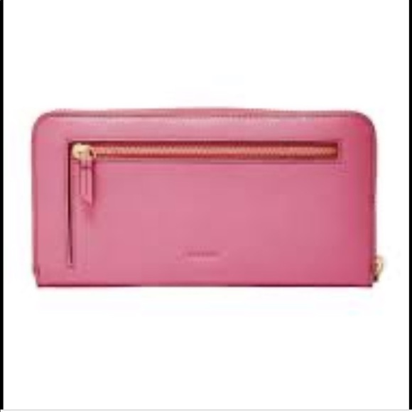 Pink Fossil Emma RFID Large Zip Clutch/Long Wallet - Picture 2 of 4